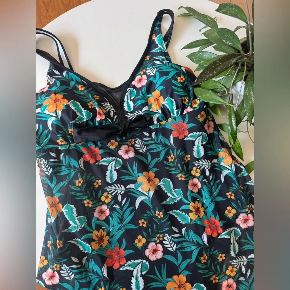 NWOTFloral Mesh Swim Dress modest xl